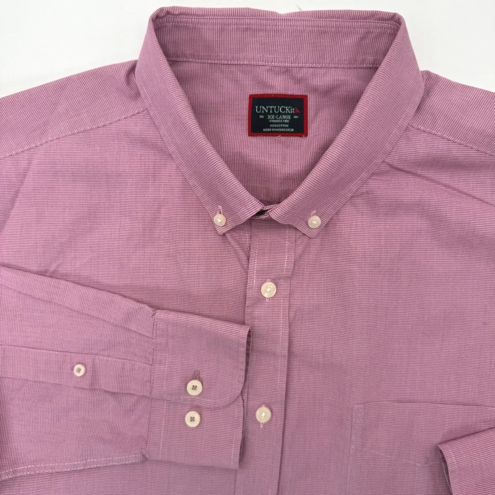 UNTUCKit Button Down Mens XXL Pink Wrinkle Free Micro Check Long Sleeve Shirt